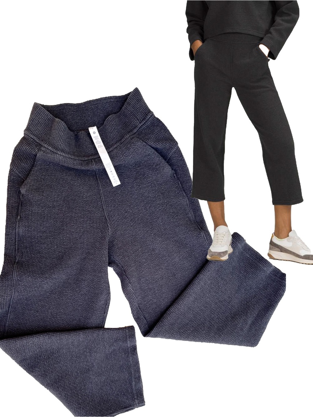 Lululemon Black Ribbed Straight Leg HR Crop 23 Travel Pant Normcore Minimal Sz 0